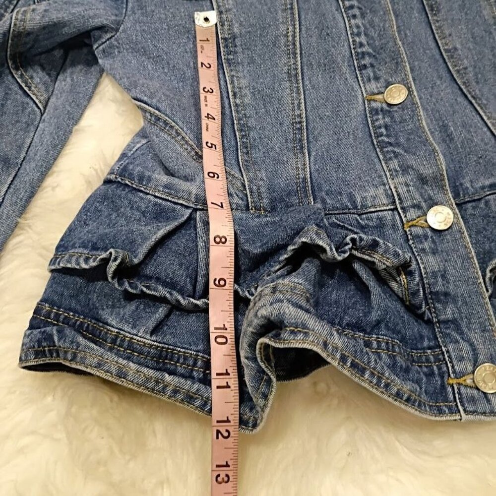 Azalea Wang  Blue Denim Ruffled Peplum Jacket Size Medium 100% Cotton - Picture 10 of 12